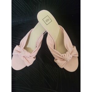 Lord + Taylor Womens Pink Knotted Bow Wedge Sandals Mule Slip On Size 11 NEW